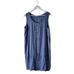 Firenze In Maglia Tank Dress 100% Linen Sleeveless Scoop Neck Mini Blue Size L